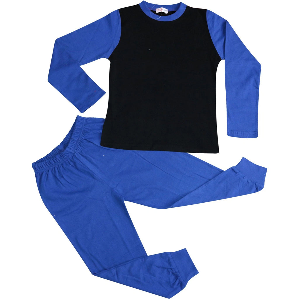 Kids Boys Girls Contrast Color Pjs Plain Stylish Pyjamas Set New Age 2-13 Years