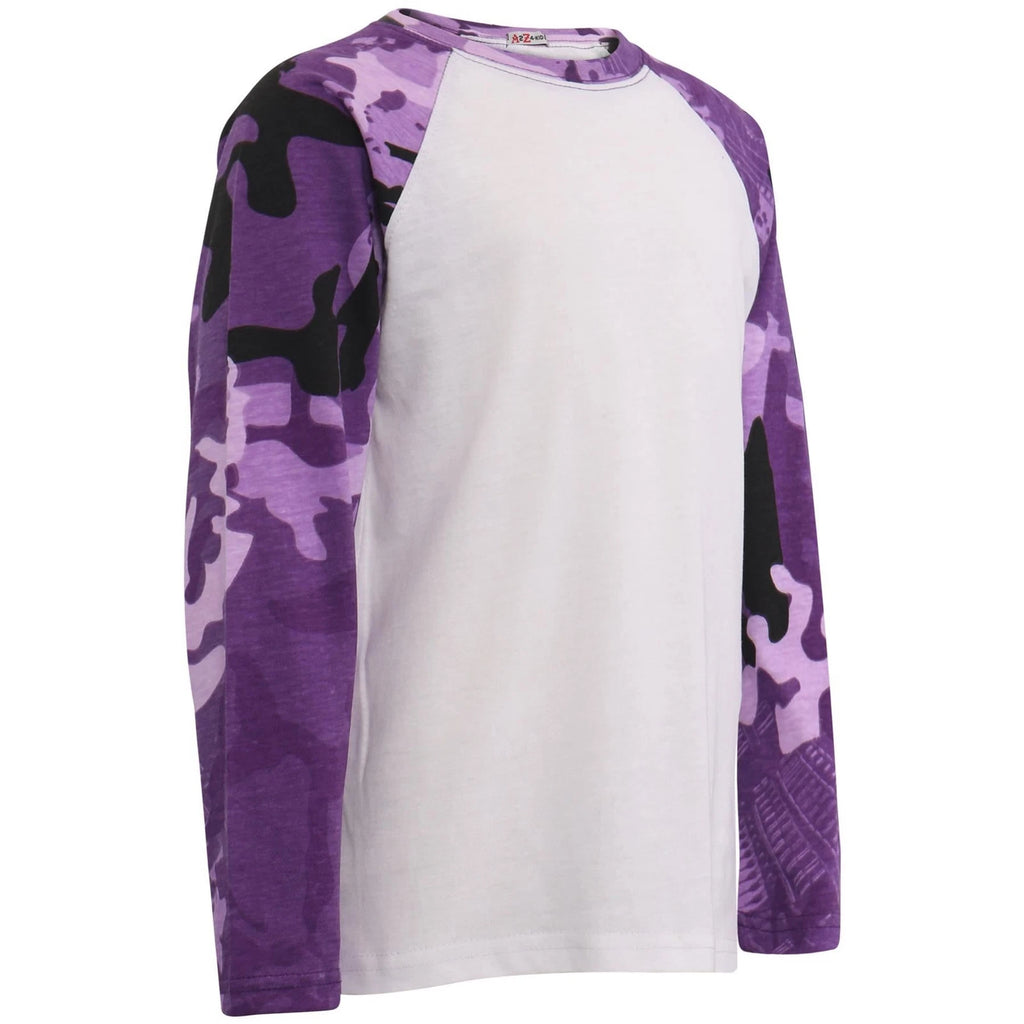 Kids Boys Girls Pyjamas Camouflage Contrast Purple Sleeves 2-13 Year