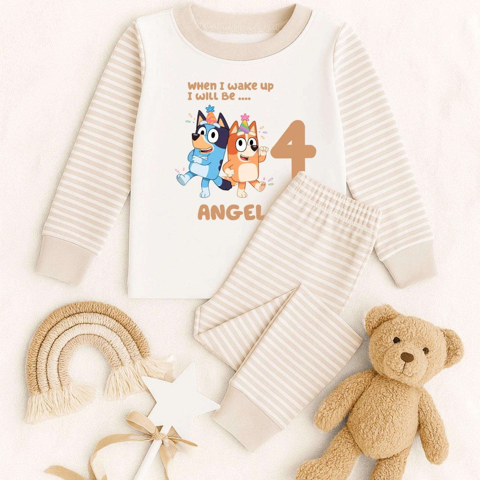 Personalised Bluey & Bandit ~ When I Wake Up I Will Be with age ~ Birthday Pjs