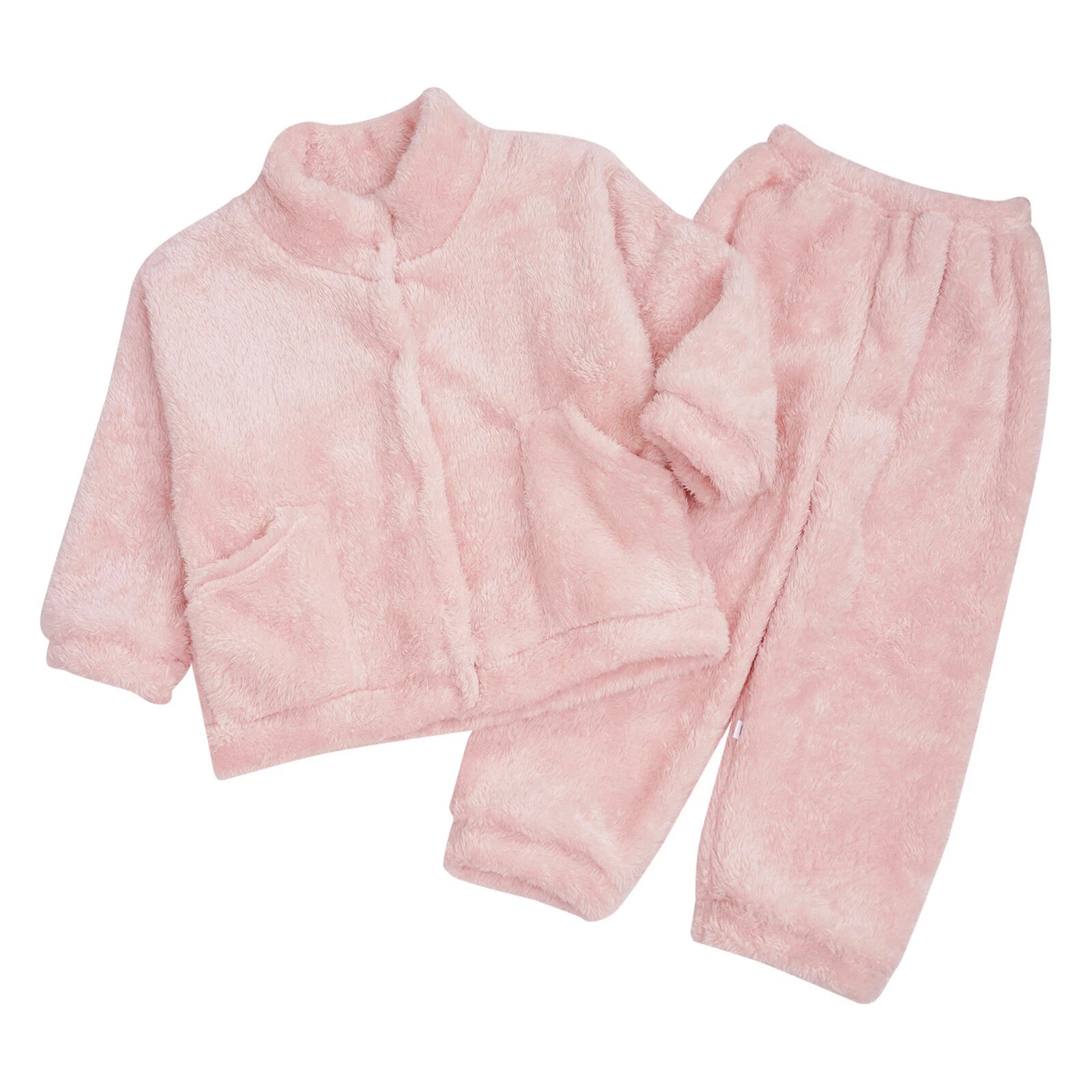 Girl Boy Sleepwear Faux Fur Pajamas Set Trousers Loungewear Buttons Pants Soft