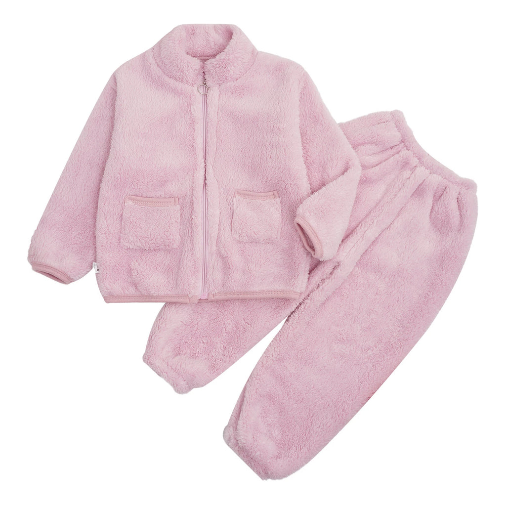 Unisex Kids Sleepwear Training Outfits Warm Set Long Sleeve Stand Collar Zipper