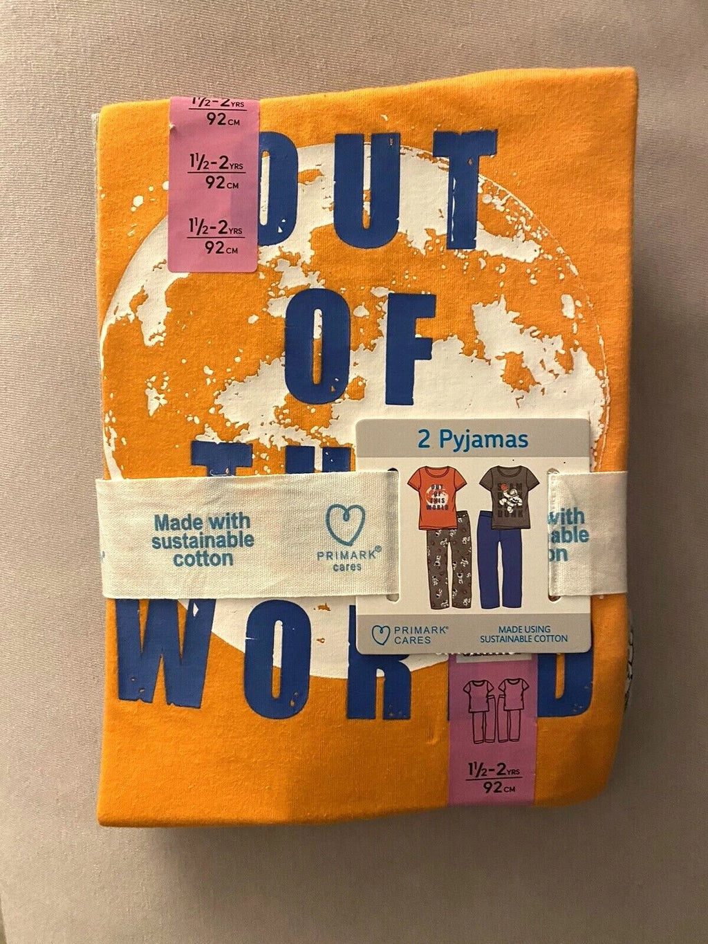 2x PRIMARK boys pyjamas 2 piece set pyjamas with space motif glitter size 92-