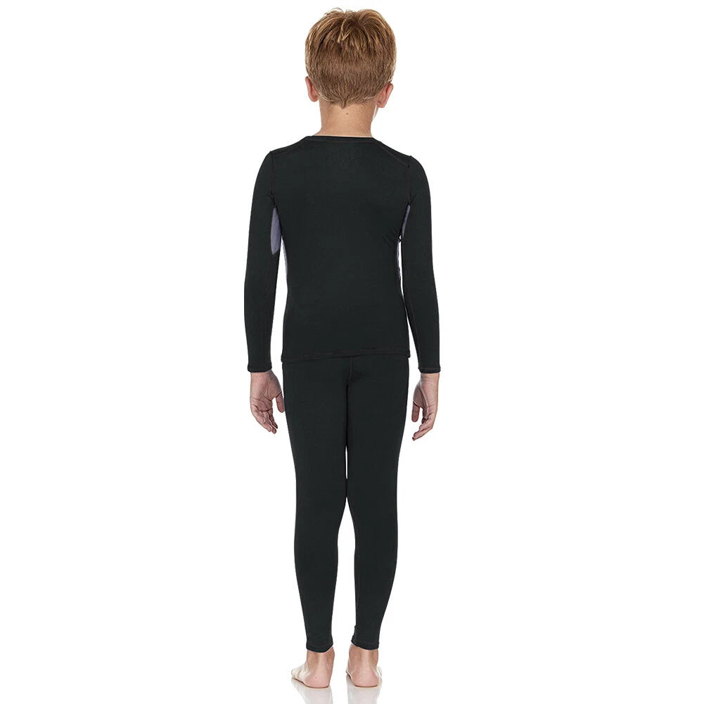 Kids Thermal Underwear Set Soft Fleece Lined Long Johns Warm Baselayer For Ski