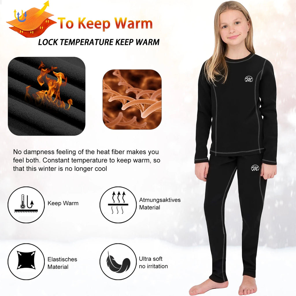 Kids Thermal Underwear Set Soft Fleece Lined Long Johns Warm Baselayer For Ski