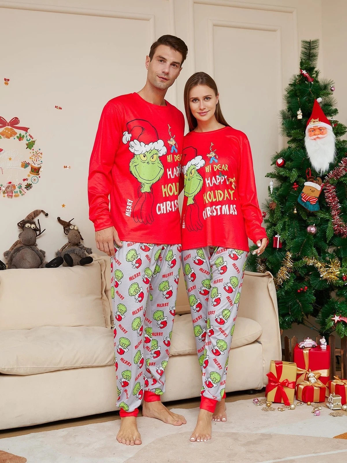 Christmas Family Matching Pyjamas Adult Kids Baby Grinch Nightwear Sleepwear Hot