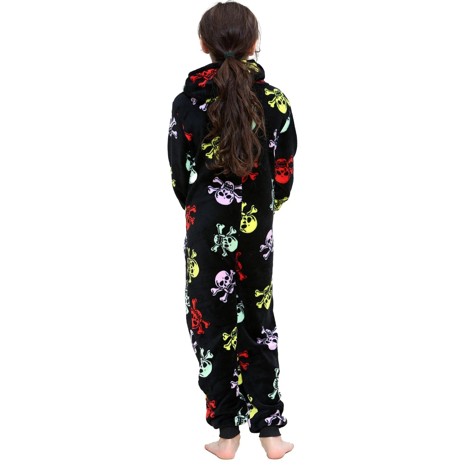 Kids Girls Boys Fun Skull Print A2Z Onesie One Piece Black & Multi Pyjama Sets