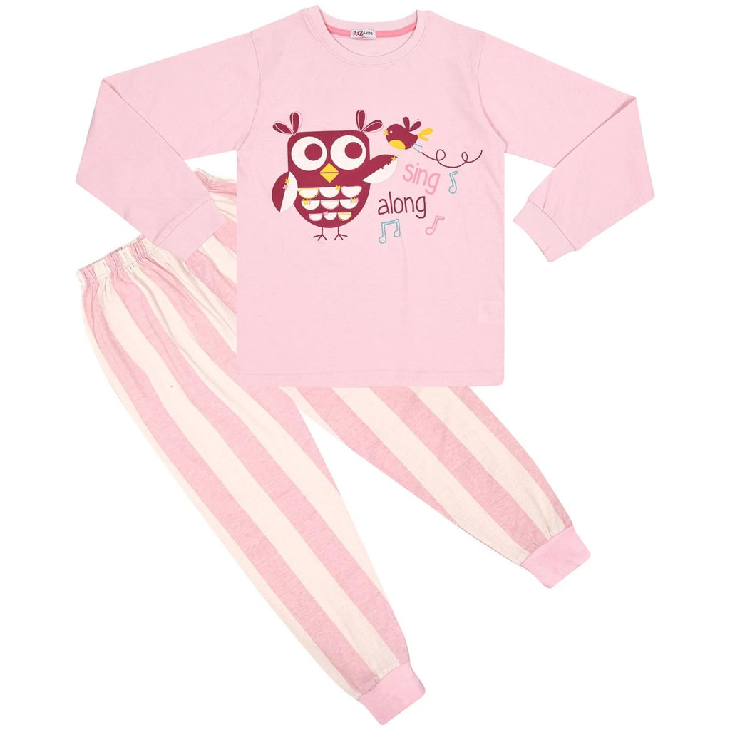 Kids Girls Pyjamas Sing Along Contrast Top Bottom Baby Pink Sleepwear Set 2-13Yr