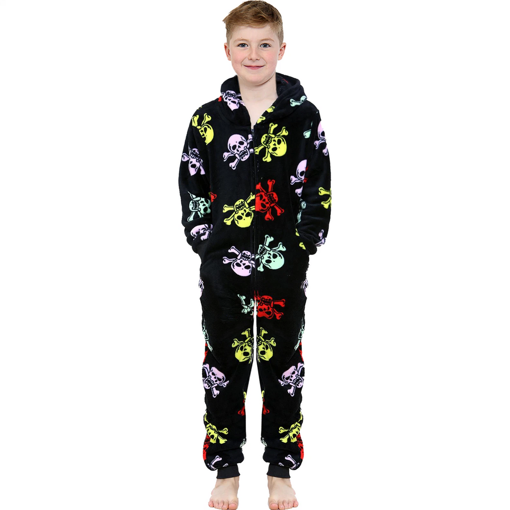 A2Z 4 Kids Girls Boys Fun Skull Print One Piece Black & Multi Pyjama Sets