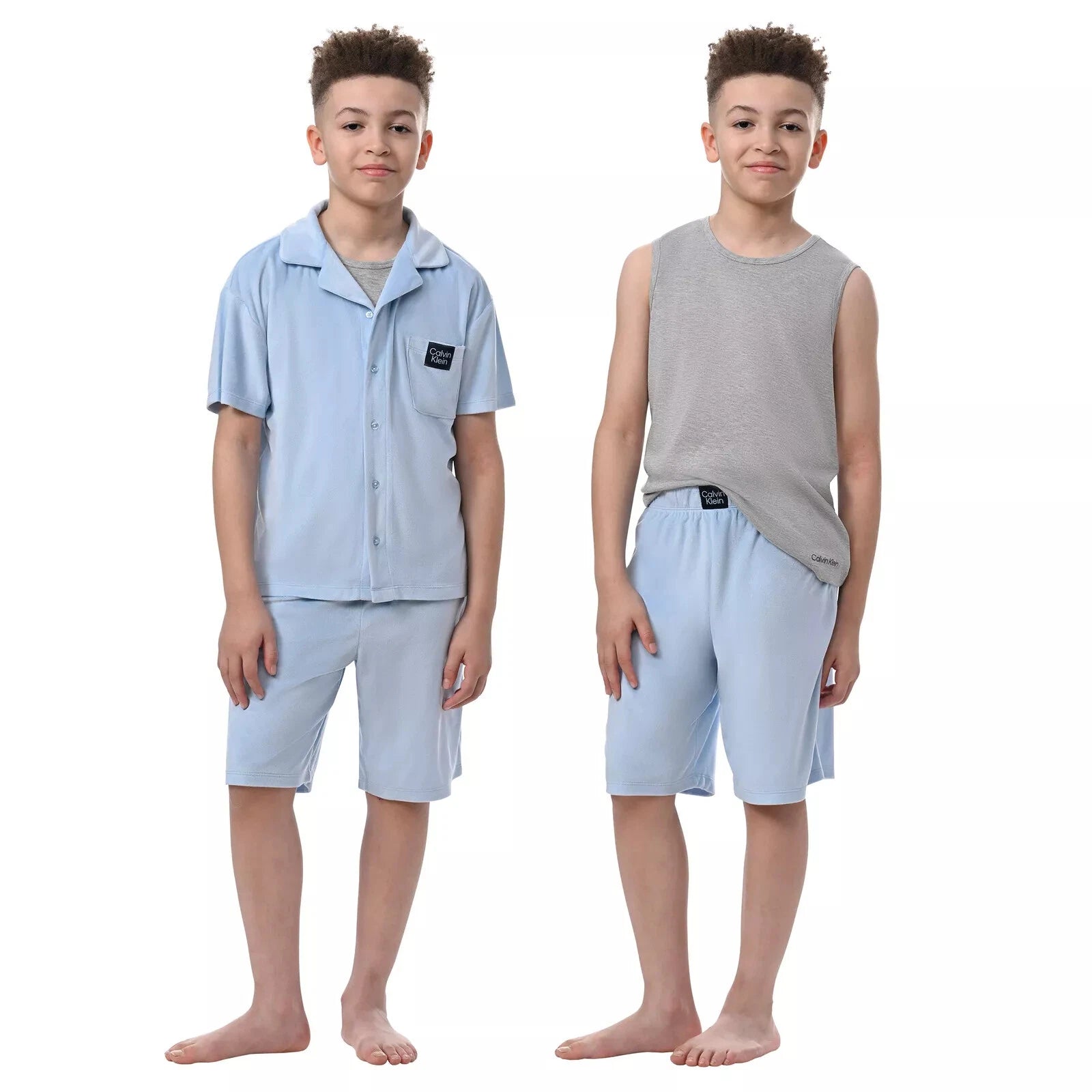 Ck Calvin Klein-Boys Short Sleeve Button-down Shirt and Shorts Pajama Set 3 NEW