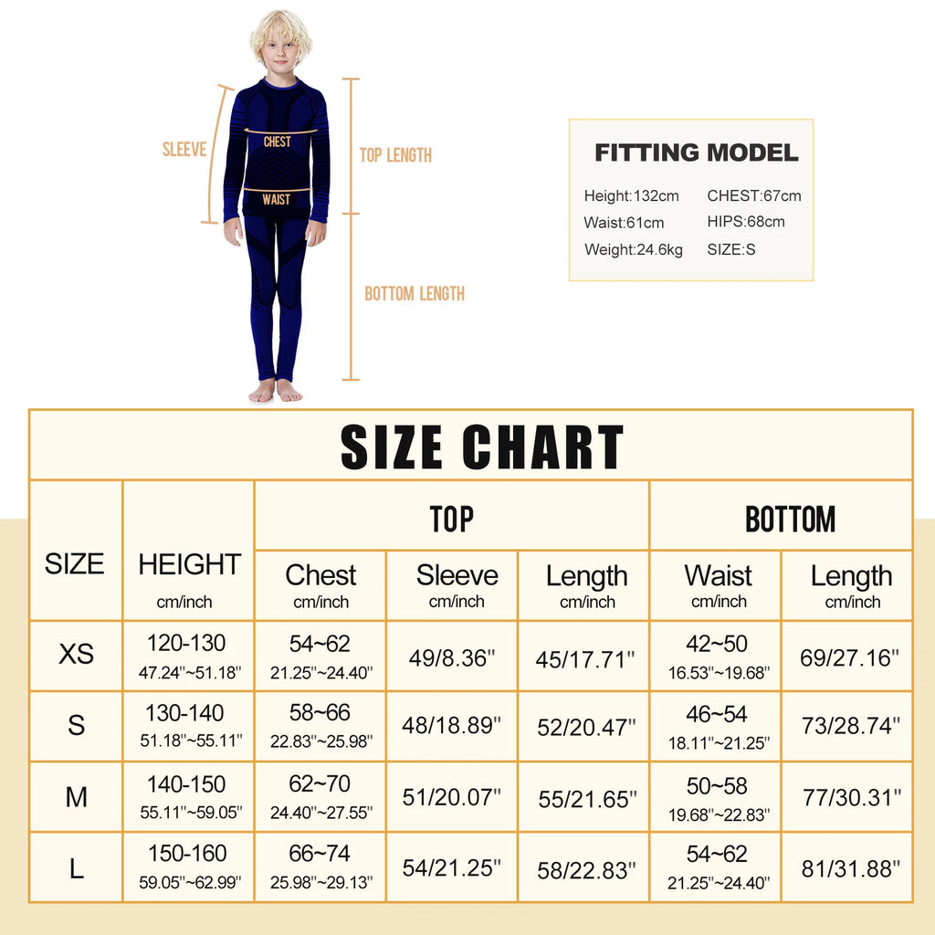 Kids Thermal Underwear Set Soft Fleece Lined Long Johns Warm Baselayer For Ski