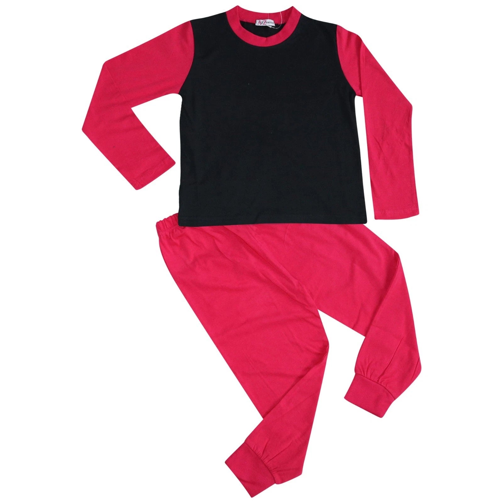 Kids Boys Girls Contrast Color Pjs Plain Stylish Pyjamas Set New Age 2-13 Years