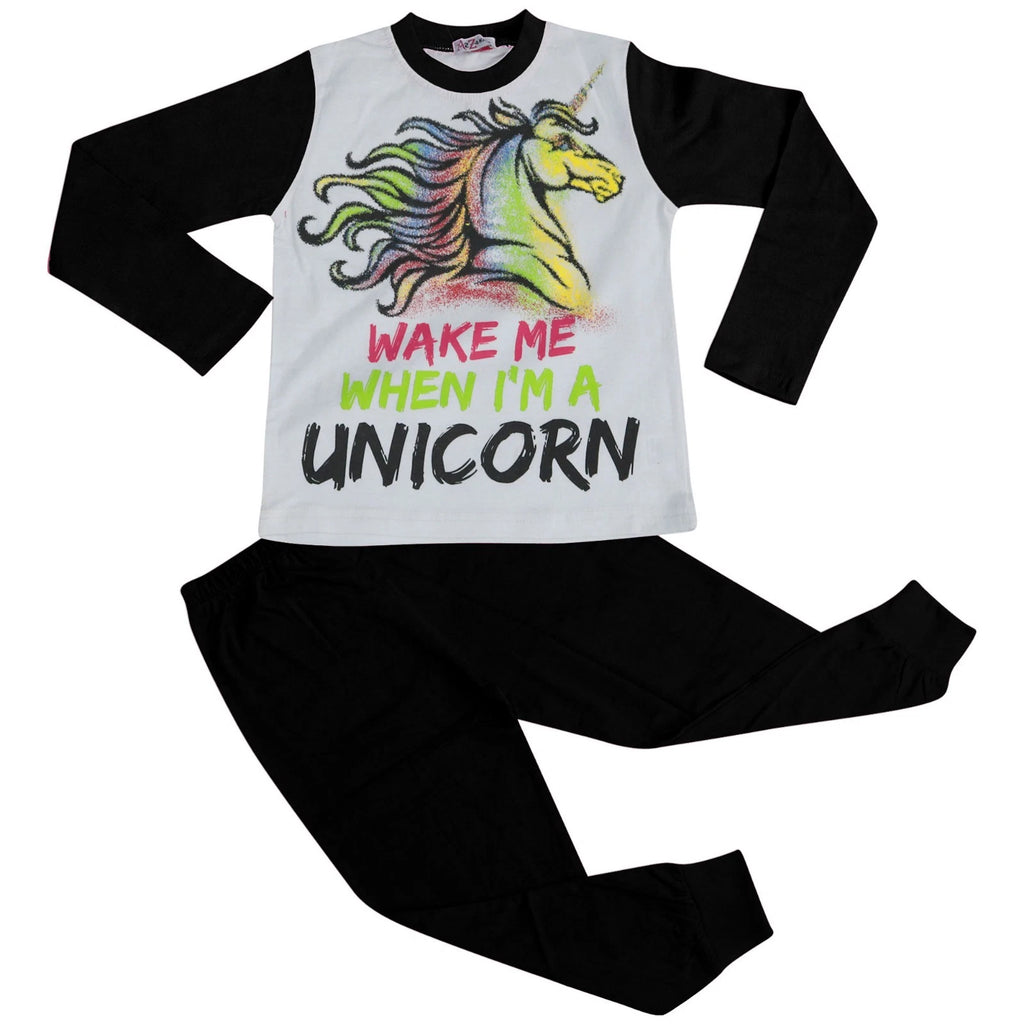 Kids Girls Wake Me When I'M A Unicorn Pyjamas Lounge Wear Nightwear PJS 5-13 Yr