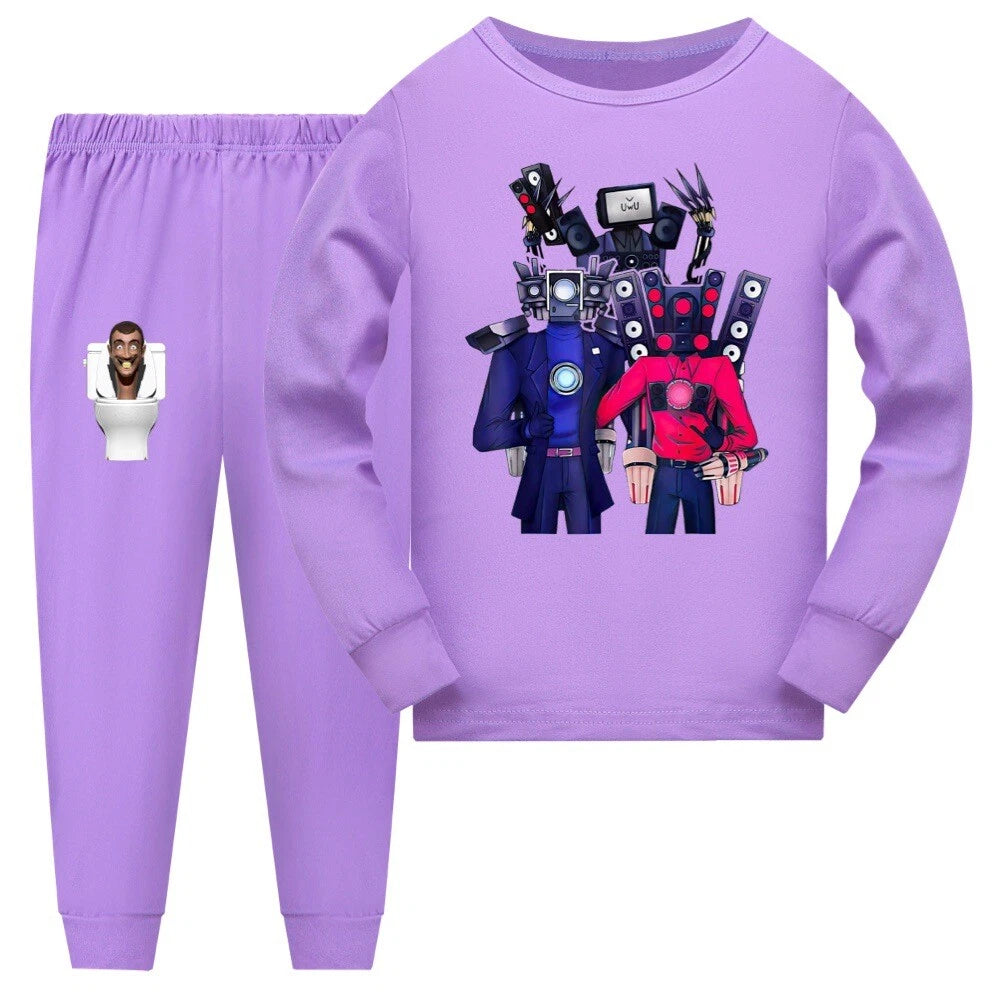 Children's Skibidi Toilet TV Men's Long Sleeve T-shirt Long Pants Pajama Set
