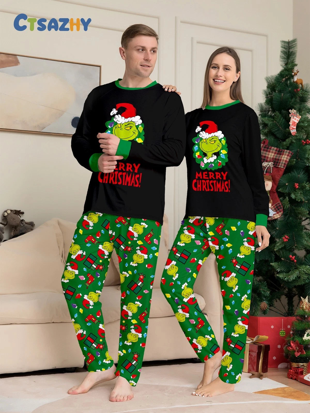 Christmas Family Matching Grinch Pyjamas Adults Kids Xmas Nightwear Pajamas Pjs