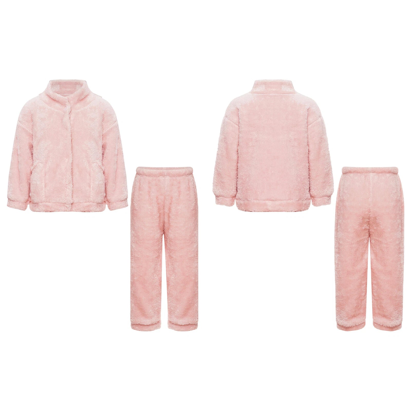 Girl Boy Sleepwear Faux Fur Pajamas Set Trousers Loungewear Buttons Pants Soft