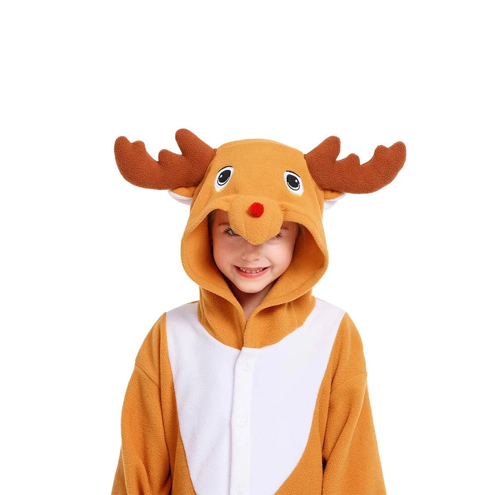 Kids Reindeer Unisex Pajamas Christmas Cosplay Costume Winter One-piece Honewear