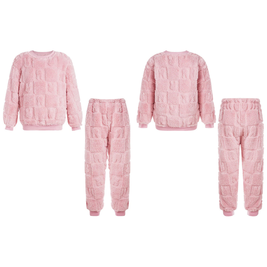 Kids Girls Loungewear Casual Pajamas Set 2Pcs Outfits Winter Homewear Plush