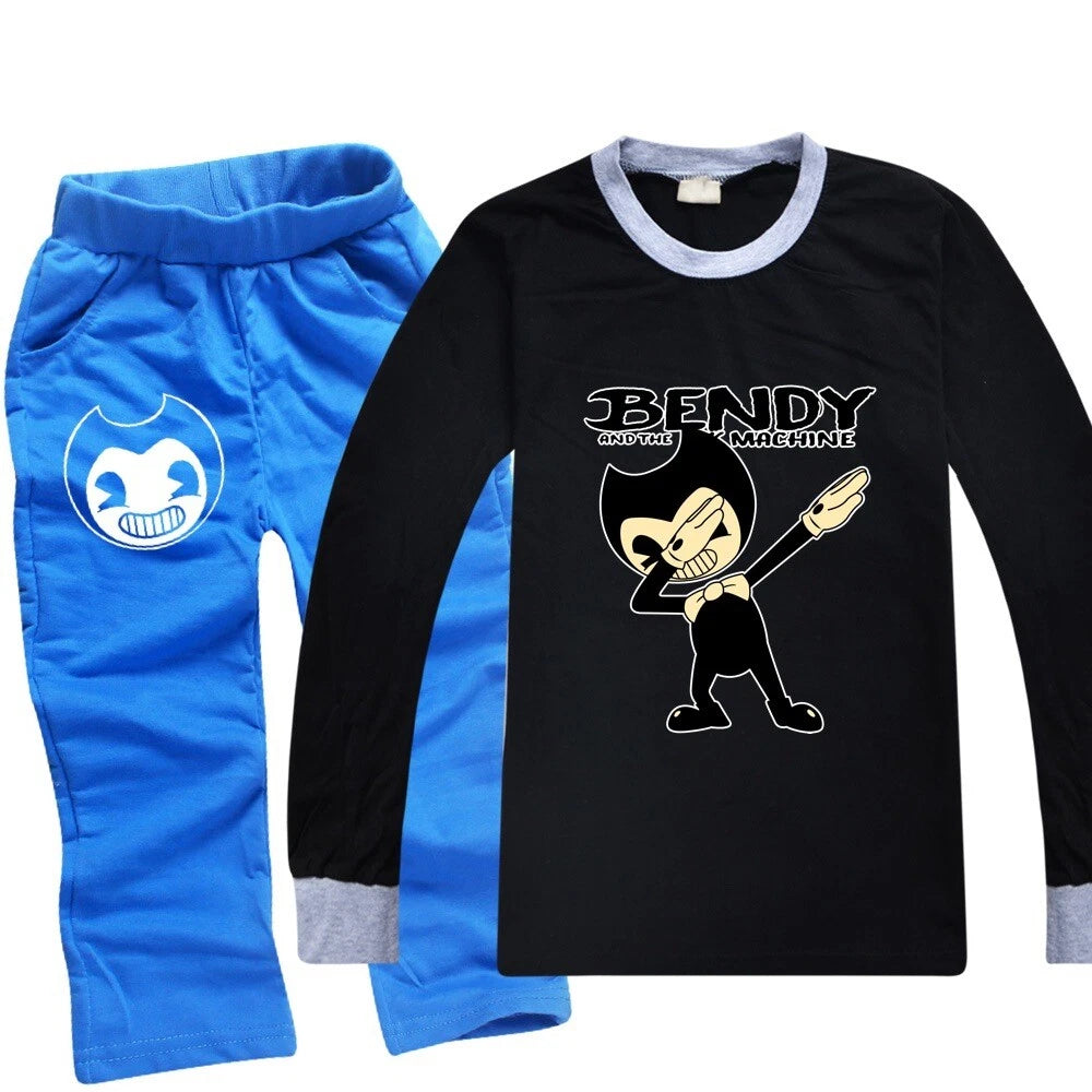 Kids Bendy The Ink Machine T shirt+Pants Pyjamas Nightwear Sleepwear PJ Sets New
