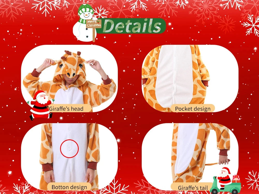 Giraffe One Piece Pajamas For Kids Unisex Christmas Winter Warm Cozy Homewear