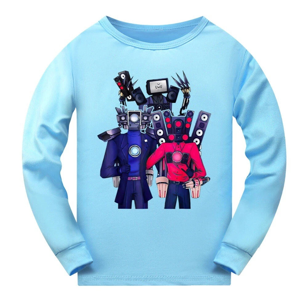 Children's Skibidi Toilet TV Men's Long Sleeve T-shirt Long Pants Pajama Set