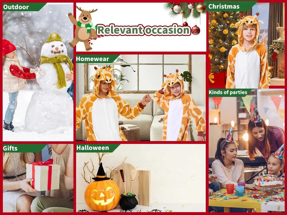 Giraffe One Piece Pajamas For Kids Unisex Christmas Winter Warm Cozy Homewear