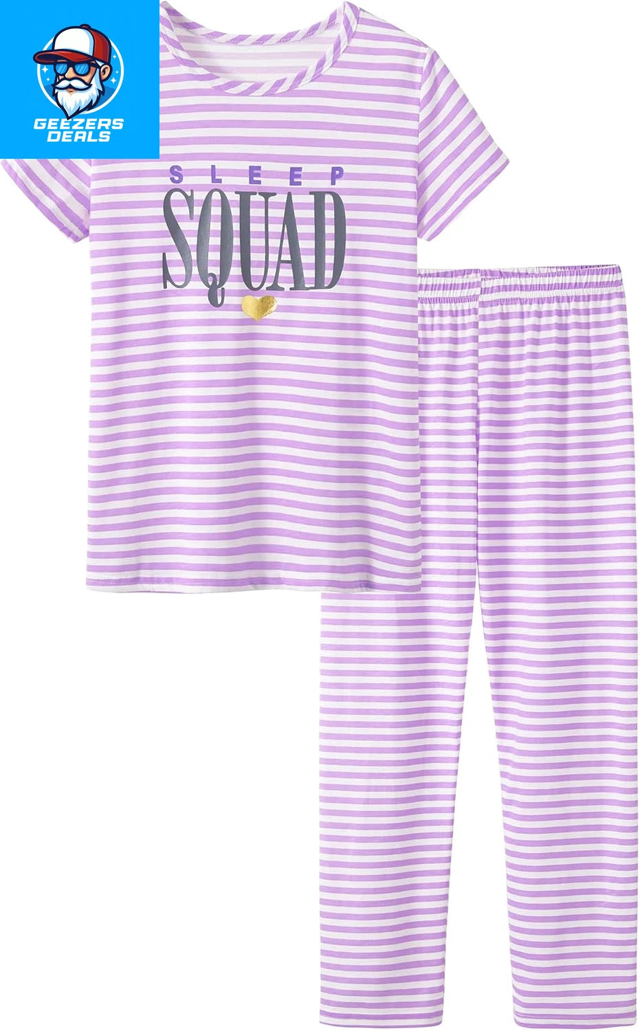 Pajamas for Girls Size 6-16 Pants & Long Sleeve Jammies Glitter Heart & Stripe T