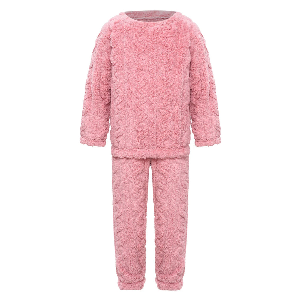 Kids Girls Pajamas Solid Color Set With Pants Outfits Nightwear Round Neck Tops