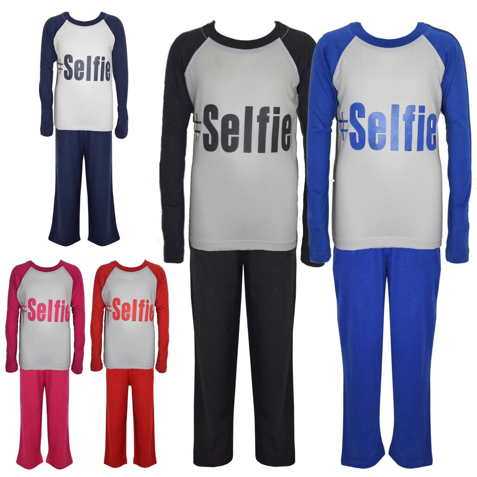 Kids Boys Girls PJ's " #SELFIE " Printed Stylish Pyjamas New Age 5-13 Years