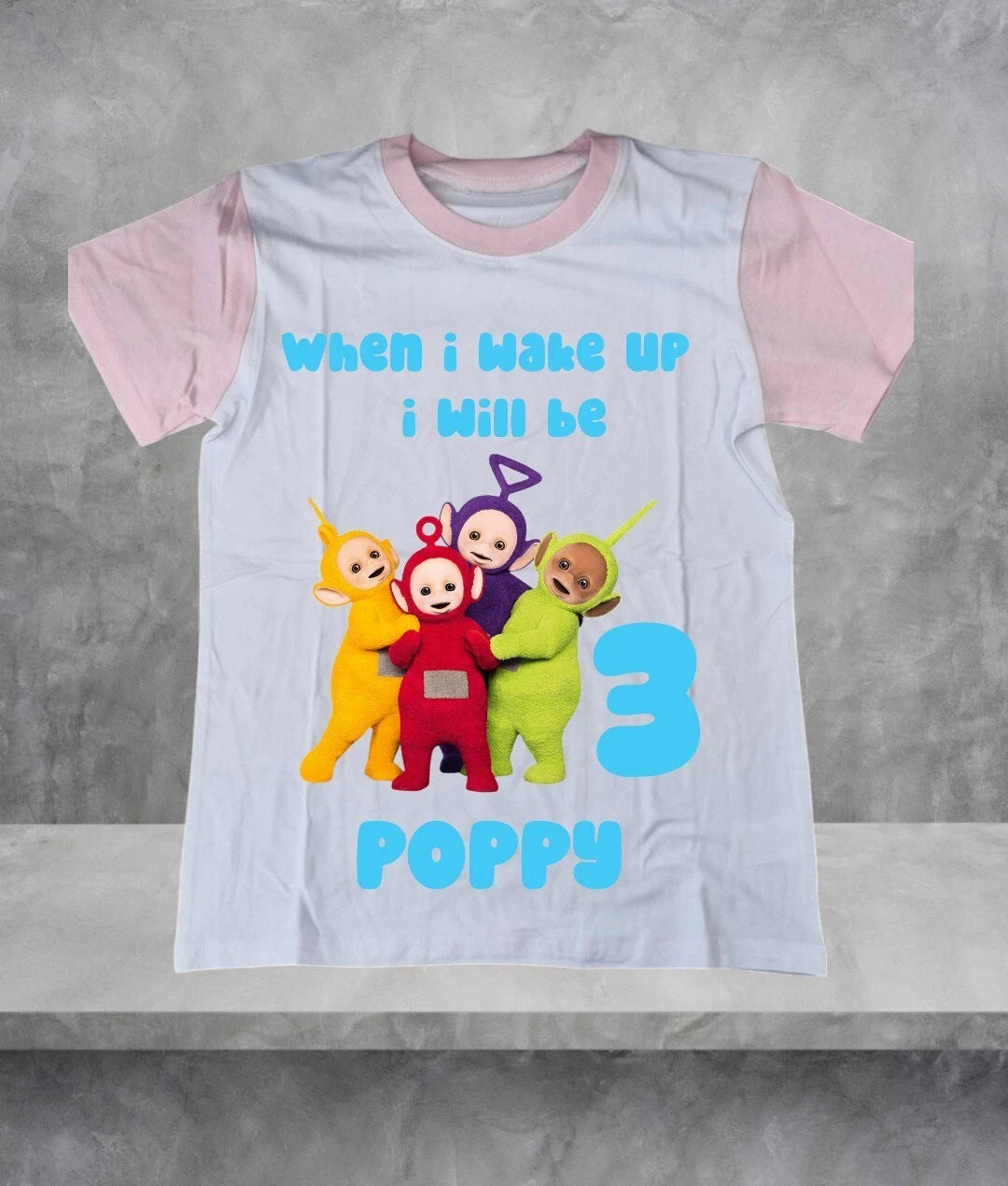 Personalised children birthday pyjamas Teletubbies Theme SHORT SLEEVE