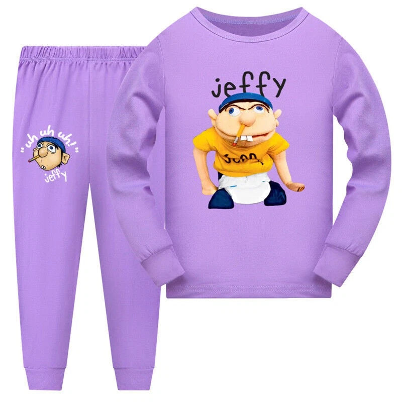 T-Shirt + Trousers Pj Sleepwear Nightwear Outfits New Boys Girls Jeffy Long Sleeve-