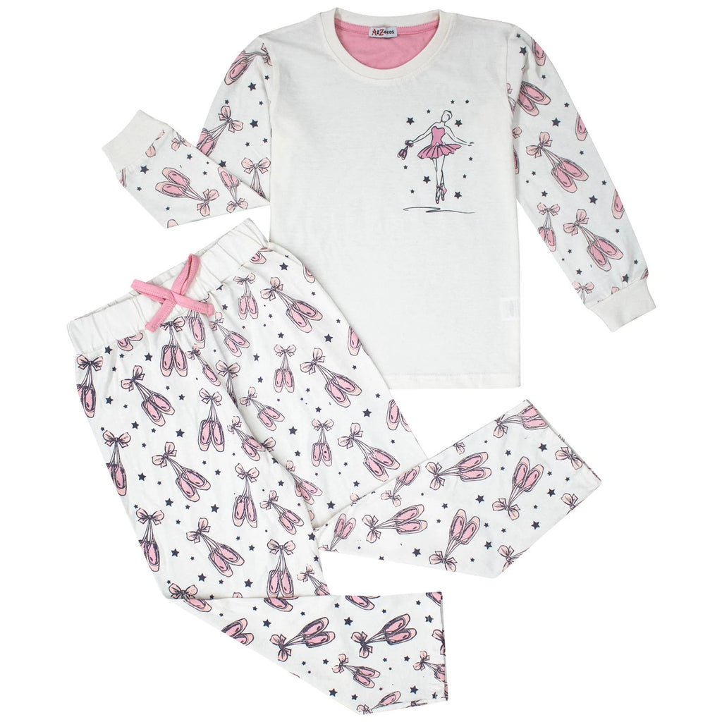 Kids Girls Ballerina Baby Pink Print Children PJs 2 Piece Cotton Set 2-13 Years