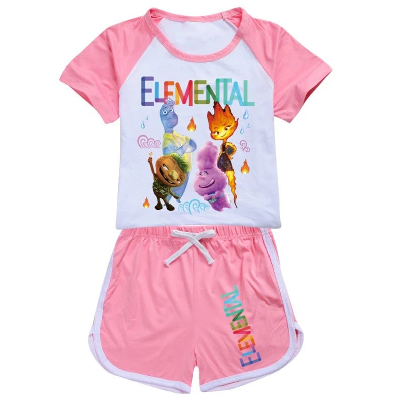 Shorts T-Shirt Set Kids PJ'S Loungewear Tracksuit New Elemental Girls-