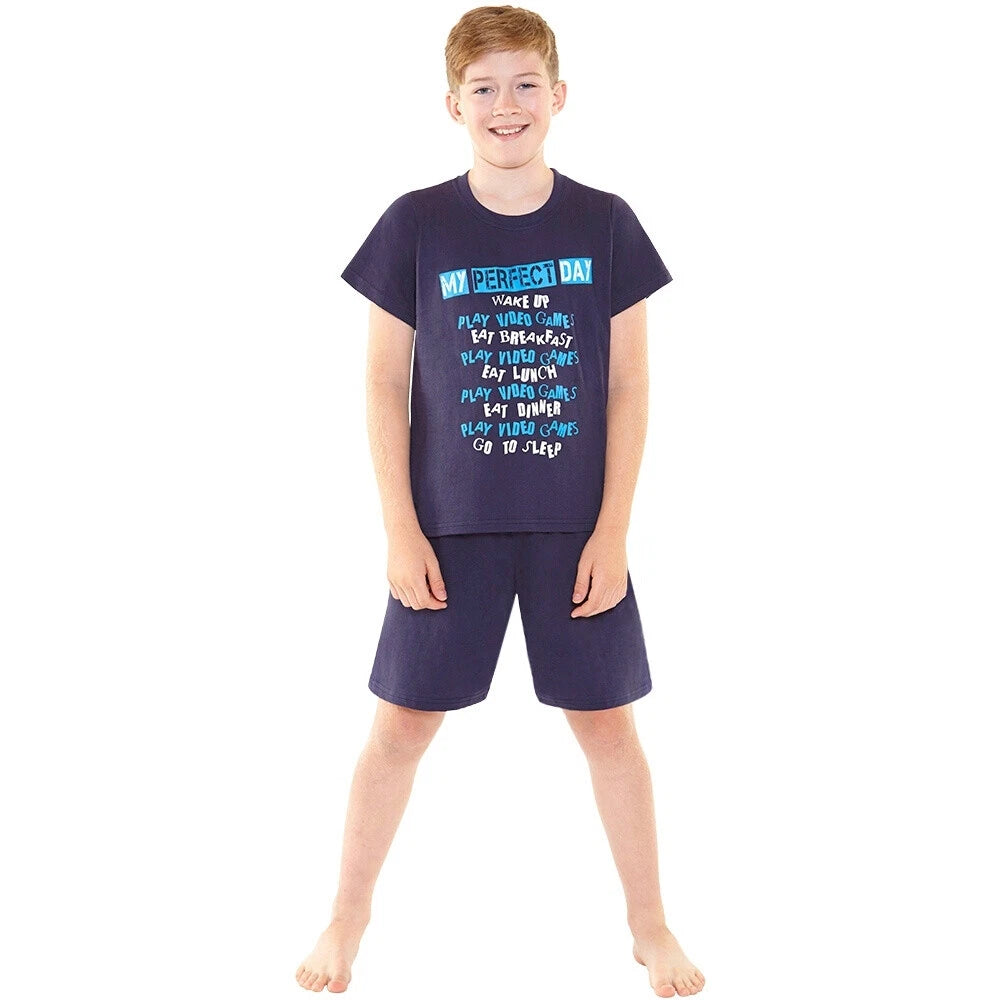 Bedlam Older Boys Perfect Day Gaming Sleeping T-Shirt Shortie Pyjamas Black Blue