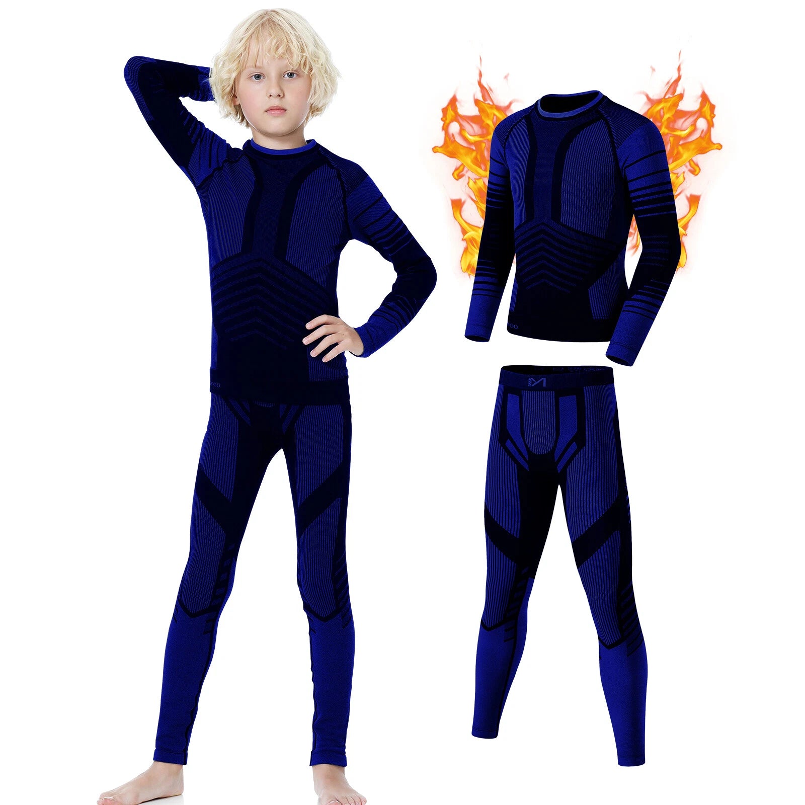 Kids Thermal Underwear Set Soft Fleece Lined Long Johns Warm Baselayer For Ski
