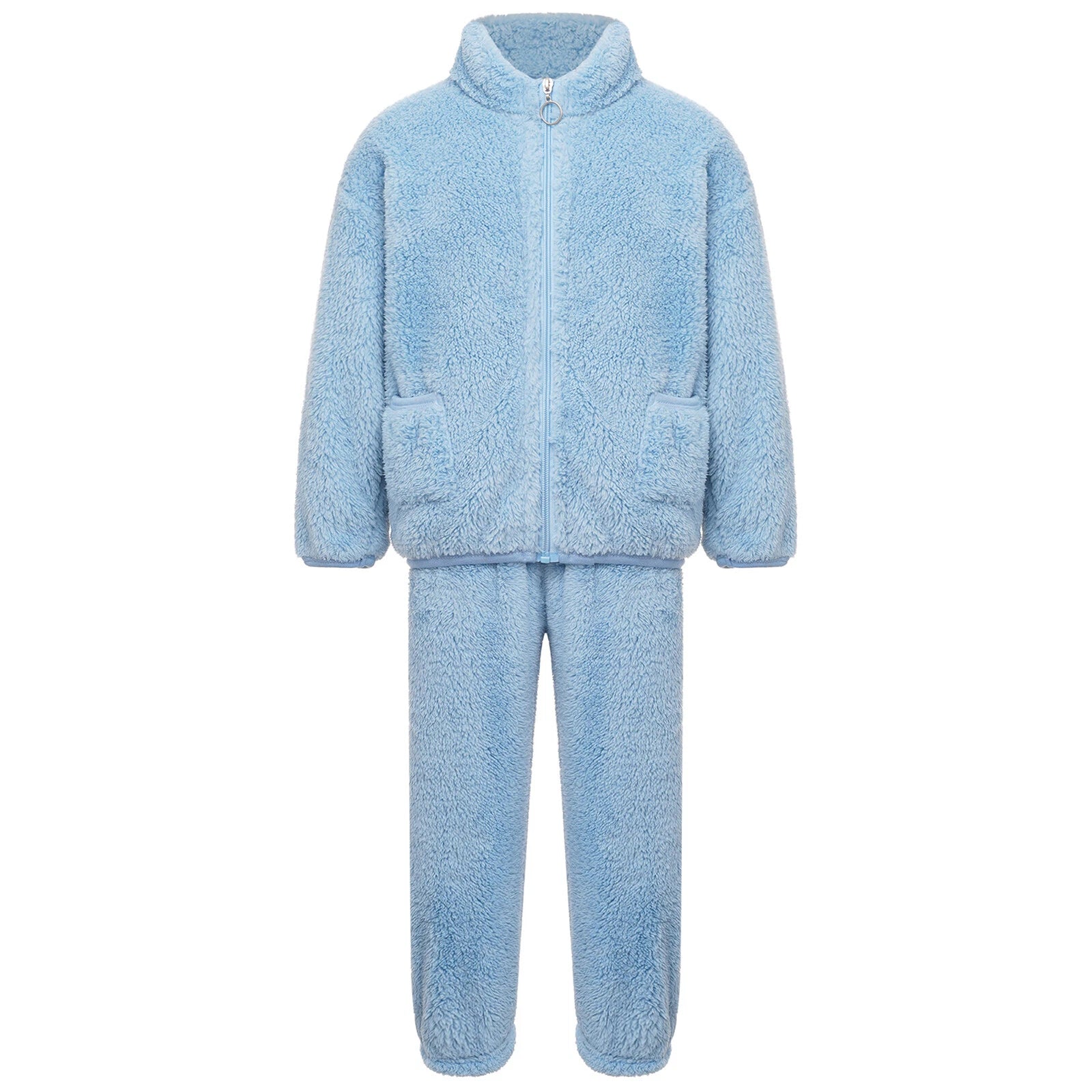 Unisex Kids Outfits Winter Set Long Sleeve Sleepwear Zipper Stand Collar Casual