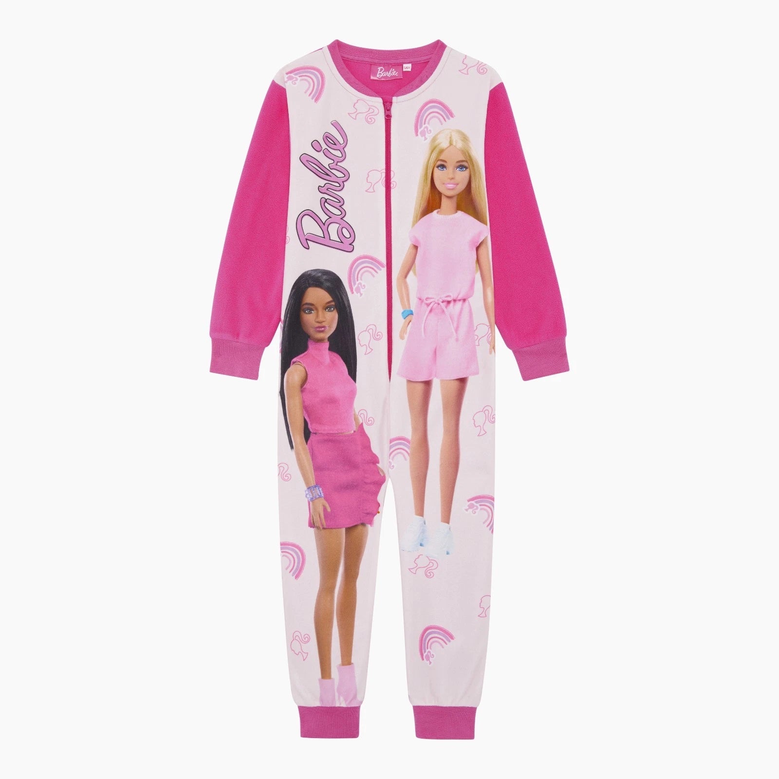 Girls Barbie 1Onesie One Piece Fleece Pyjamas Pink 3-10 Yrs Loungewear Sleepsuit