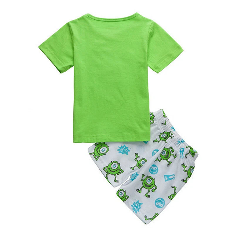 2PCS Kids Boy Mike Wazowski Sleepwear Homewear Shorts Pajamas Matching Set 1-8Y