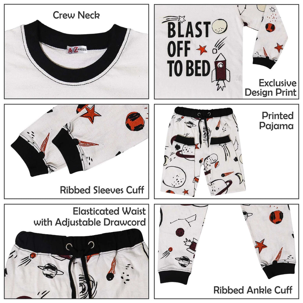 Boys Rocket Spaceship Blast Off Pyjamas Children PJs 2 Piece Kids Sleepwear Set