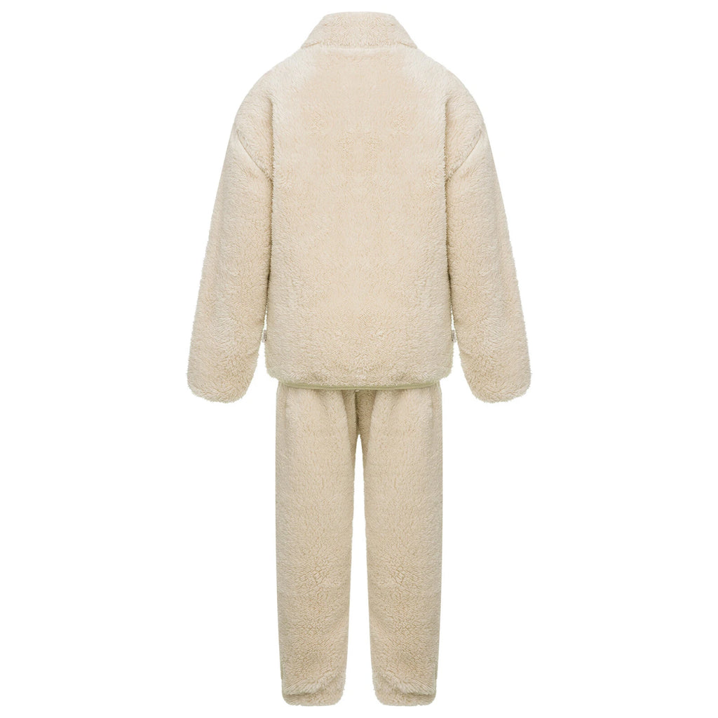 Unisex Kids Outfits Winter Set Warm Sleepwear Solid Color Elastic Waistband