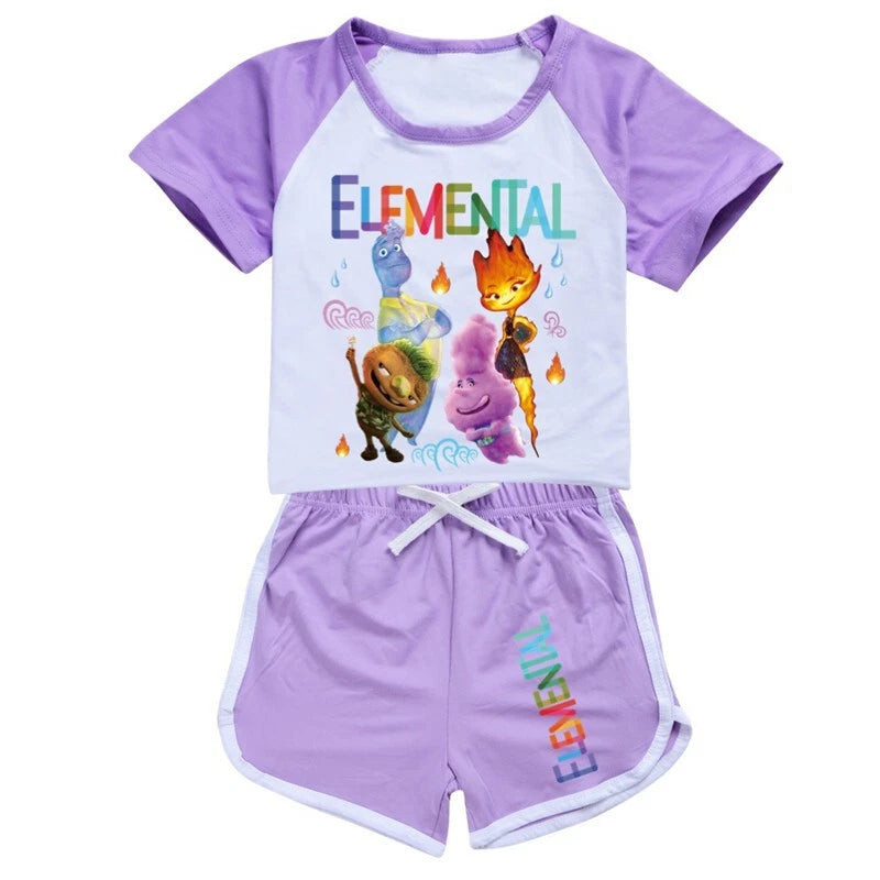 Shorts T-Shirt Set Kids PJ'S Loungewear Tracksuit New Elemental Girls-