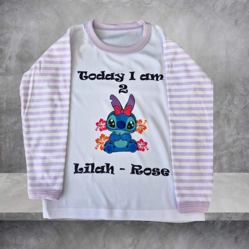 Personalised children birthday pyjamas Stitch (Lilo & Stitch) Theme SHORT SLEEVE
