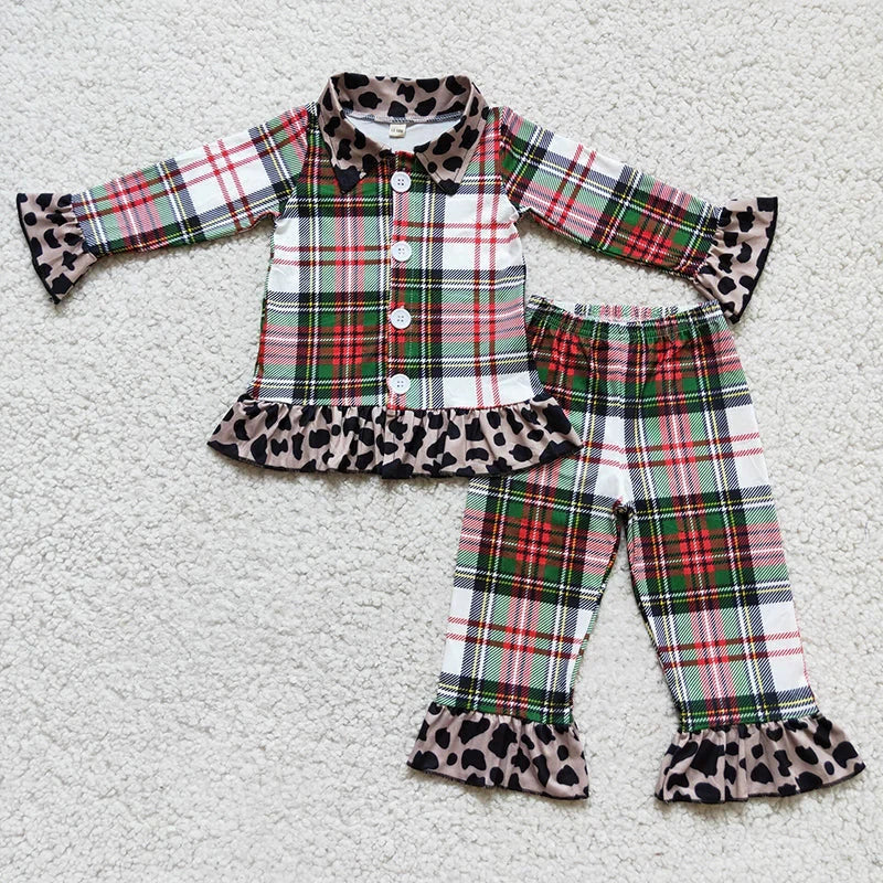 Boys Long sleeve Plaid Christmas Pajamas 2Pcs Sleepwear