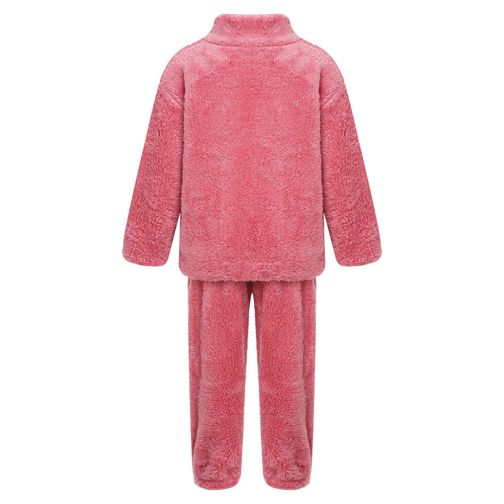 Unisex Kids Outfits Winter Set Warm Sleepwear Solid Color Elastic Waistband