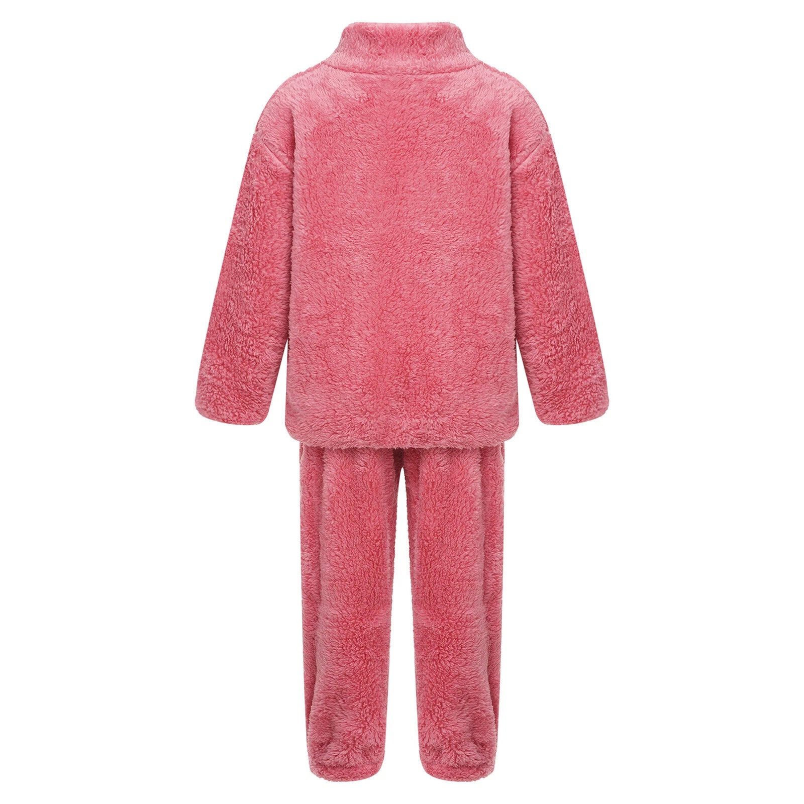 Unisex Kids Outfits Winter Set Warm Sleepwear Solid Color Elastic Waistband