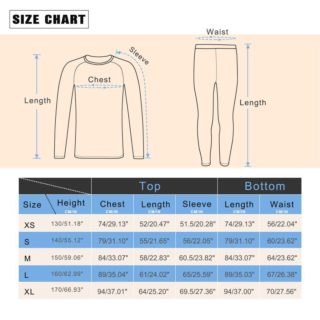 Kids Thermal Underwear Set Soft Fleece Lined Long Johns Warm Baselayer For Ski