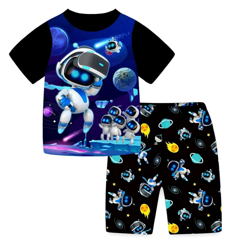 4-10-year-old Astro bot boys' sleepwear set with short sleeved Tshirt and shorts
