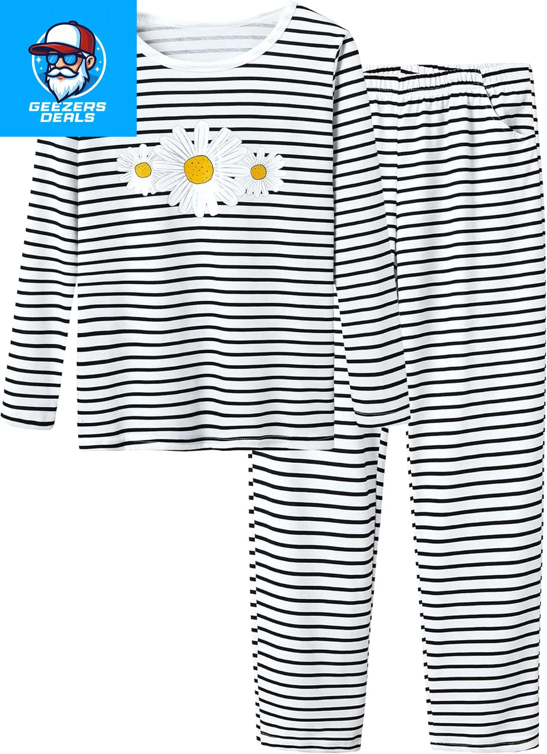 Pajamas for Girls Size 6-16 Pants & Long Sleeve Jammies Glitter Heart & Stripe T