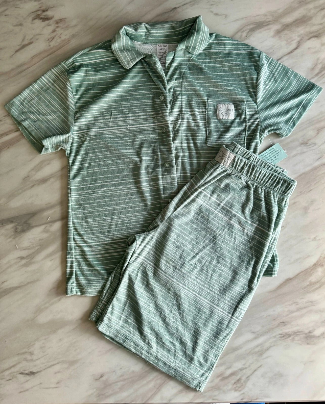 Ck Calvin Klein-Boys Short Sleeve Button-down Shirt and Shorts Pajama Set 3 NEW