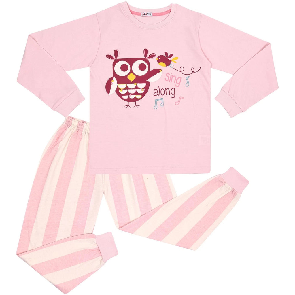 Kids Girls Pyjamas Sing Along Contrast Top Bottom Baby Pink Sleepwear Set 2-13Yr