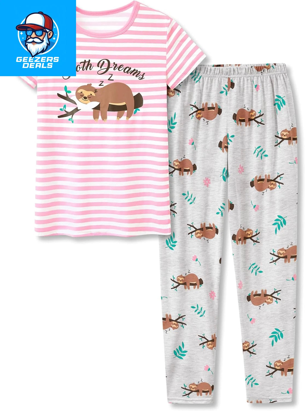 Pajamas for Girls Size 6-16 Pants & Long Sleeve Jammies Glitter Heart & Stripe T